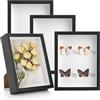 Hacaroa Set di 4 cornici portafoto in legno, 22 x 17 cm, profondità 3 cm, scatole per fiori, cimeli, artigianato, foto, medaglie e biglietti, colore nero