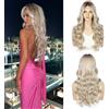 Sapphirewigs Parrucca Lace Front 13x4 Biondo con Colpi di Sole Parrucche Sintetiche Biondo Chiaro Body Wave Ombré Bianco Lace Front Capelli Pre-spiumati Uso Quotidiano Festa, Appuntamento Natale 22