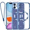 Kokio Glitter Magnetica Cover per iPhone 11 con Cordino, Compatibile con MagSafe, Brillantini Sottile Silicone TPU Antiurto Custodia per iPhone 11 con 2 Vetro Temperato Bumper, Blu