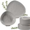 Ma Maison Servizio Piatti per 6 Persone Set 12 Pezzi Moderni di Design da Tavola -in Ceramica, 6 Piatti Piani Ø 30-6 Piatti Fondi Ø 23, Ristorante,Triangolari - Lavastoviglie (Grigio di Luna)