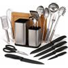 Cassary Set Utensili Cucina completo in acciaio inox da 17 Pezzi con set coltelli da cucina professionali, tagliere da cucina professionale, porta coltelli cucina e accessori cucina. Il Tuo Kit Cucina Ideale