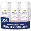 Dove Deodorante Roll On Classic Care Powder, Deodorante Antitraspirante Roll On, Protezione Fino a 48 Ore, con 1/4 di Crema Idratante, Formula Delicata, Deodorante Uomo e Donna, 6 Pezzi da 50 ml