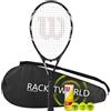 Racketworld Wilson Federer - Racchetta da tennis per adulti (varie opzioni di pacchetto), serie nero/bianco (racchetta, copertura e palline)