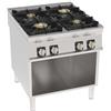 Cucina a Gas 4 fuochi con griglie in ghisa freestanding su vano aperto. Dim.cm. 80x90x90H. Potenza termica 32 Kw.