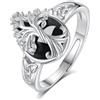 EUDORA Harmony Ball Anello con Albero Della Vita in Ossidiana in Argento Sterling 925 per Donne e Uomini, Regolabile con a Goccia Anello con Fascia Aperta Amuleto di Protezione Regalo per Mamma