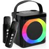 MUMUWIND Macchina per karaoke, impianto karaoke con 2 microfoni, scatola per karaoke, con microfono, set per karaoke con LED per bambini e adulti, perfetto per feste, compleanni e riunioni di famiglia
