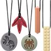 CLDY Set di 5 collane sensoriali da masticare per bambini | Ciondoli in silicone senza BPA (modello di dinosauro scuro) - Collana anti-stress per bambini 3-11 anni - sensoriale