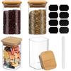 qiwuhai 4 Pz Barattoli Vetro con Coperchio Ermetico, 300 ml Barattolo Vetro con Coperchio in Bambù Ermetico, Contenitore Barattoli Cucina per Conservazione Spezie Caffè Polvere Alimenti, con Adesivi e Penna