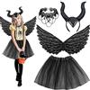 Leonshco Maleficent Costume da corna da regina per bambini, set da 4 pezzi, per carnevale, Halloween, maschera, cosplay, 32, AC-1, Nero