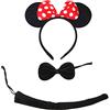 Carnavalife Set di costume per carnevale halloween e festa cosplay di animali, fascia con orecchie e coda con stampa di animali per ragazze e donne, 3 pezzi (Minnie)