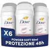 Dove Deodorante Stick, Powder Care, Deodorante Antitraspirante in Stick, Protezione Fino a 48 Ore, con 1/4 di Crema Idratante, Formula Delicata, Deodorante Uomo e Donna, 6 Pezzi da 50 ml