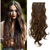 Cybelleza Extension Capelli Clip Ricci Mossi 50cm 7PCS Extension per Capelli Sintetici Finti Lunghi Allugamento Effetto Naturale Ondulati Full Head Set Posticci per Donna (Marrone & Auburn)