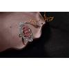 ZYNSAE S925-Argento Melograno Rosso Nero Calcedonio Diamante con Markasite Pickled Anello Regolabile Nero, Granato