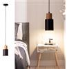 Alpinaluz Lampada da soffitto a sospensione - stile nordico minimalista - paralume cilindrico Ø10 cm in acciaio laccato nero con dettaglio in legno naturale - Attacco E27 per cucina, sala da pranzo e