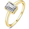 JewelryPalace 1ct Anello Solitario Donna Argento 925 con Creato Moissanite, Diamante Simulato Anelli Dorati con Pietra a Taglio Smeraldo, Semplice Fedine Fidanzamento in Oro Set Gioielli Donna 19.5