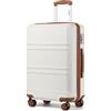 KONO Valigia Grande Valigie Trolley Rigide Bagaglio a Mano da Viaggio Valigia da Stiva con Serratura TSA e Robuste 4 Ruote Girevoli（Bianco panna, 28