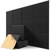 Kuchoow Pannelli Fonoassorbenti Quadrati Adesivi Decorativi da Parete per Casa | Decorativo Pannello Acustico di Design, Ideale per Soffitto e Porta, Ufficio, Riduce l'Eco, 12 Pezzi, 1,08 m², Nero