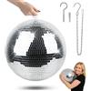 oversevenls Palla da discoteca 40 cm, grande palla a specchio con anello di sospensione, riflessione a 360° per decorazioni festa matrimonio compleanno club DJ, argento