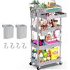 Yeabett - Carrello portaoggetti a 4 ripiani con cassetto, carrello multiuso con ripiano in plastica e ruote bloccabili, carrello multifunzionale per cucina, bagno, ufficio, soggiorno, grigio