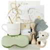 WOODEN TEETHER Set regalo per neonati da 9 pezzi, personalizzato per future mamme con biglietto per la mamma, mascherina per gli occhi, bicchiere, biglietto di auguri, sonaglino, torta di pannolini in