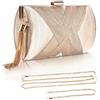 Dulynva Pochette Oro da Sera Clutch Donna Pochette Dorata Cerimonia con 2 Catena, Elegante Borsa da Sera con Nappa da sposa Borsa Tracolla Piccola Borsetta per Feste di Matrimonio (Champagne)