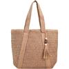 WUZIA Borsa di paglia da donna, grande capacità, in tessuto, borsa da spiaggia con cerniera, borsa estiva bohémien con nappa