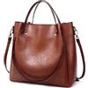 Mabecol Borsa Shopper Donna PU Grande Capacità, Borsa Tote Elegante Vintage, Borsa a Mano e Tracolla Regolabile, Borsa Spalla Donna per Lavoro, Università e Uso Quotidiano (Marrone)