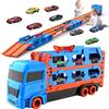 HONGYEE Camion Trasporto Giocattolo con 8 Macchinine, Auto per Bambini di 3,4,5,6,7,8+Anni,Garage,Portatile e Pieghevole con Circuito da Corsa da 61 Pollici,Regalo di Compleanno per Bambini