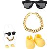 Lyreh Set Abiti per Bambola, Occhiali da Sole Eleganti & Collana Dorata & Scarpe Gialle Carine Accessori Abbigliamento per Bambole (Senza Bambola)