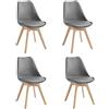 STONES HOME FURNITURE, Set 4 Sedie Imbottite in Similpelle con Gambe in Legno, Sedie Sala da Pranzo e Ufficio, Versatili e Antiurto, Modello Tommy, Colore Grigio, 52 x 48.5 x 82 cm