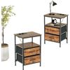 FurnitureR 2 x manubri da soggiorno, tavolino con LED multi-coloured, 2 x prese CA, 2 porte USB dei Drawers, 2 cassetti in tessuto, stile industriale retrò marrone, 40 x 30 x 60 cm
