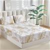 Tokokimo Lenzuolo con Angoli Matrimoniale 160x200 cm, tascone 35 cm, con 2 Federe 65x65 - Copripiumino in Microfibra Morbida Motivo Foglie Tropicali, Bianco