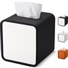 GORESE Porta Fazzoletti, Quadrata Scatola per Fazzoletti in Pelle dispenser per fazzoletti Tissue Box per ufficio, casa, auto, bagno(Nero)