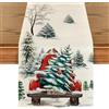 Artoid Mode Runner da tavola natalizio con albero di pino e neve, acquerello, decorazione per la casa, decorazione per feste, 40 x 240 cm
