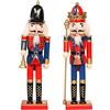 KAHEIGN 2 Pezzi Soldati Schiaccianoci di Legno, 2 Stile 30CM Figure Tradizionali dello Schiaccianoci di Natale Soldato Dipinto in Legno di Pino Premium per Casa Camino Decorazione (Tromba & Scettro)