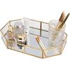 SLHEQING - Vassoio a specchio con finiture dorate, stile vintage, per trucchi e gioielli