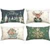 Artoid Mode Alberi Renna Slitta Fiocchi di Neve Buon Natale Federe per Cuscino 4 Pezzi, 30x50 cm Federa per Cuscino Natalizia Copridivano Decorativo