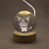 Creative Visualization lamp Lampada 3D LED Personaggio Kuromi - Sfera in Cristallo con Base in Legno Luminosa, Luce Notturna Decorativa per Cameretta e Regalo Originale(KUROMI)
