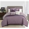 Chic Home Osnat - Set di biancheria da letto trapuntata, 10 pezzi, motivo a blocchi di colore, trapuntato, ricamato, biancheria da letto, lenzuola, cuscini decorativi, federe incluse, prugna