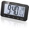 Explore Scientific RDC1004 Orologio radiocontrollato da tavolo con display retroilluminato a LED Bianco, Allarme & Snooze, Nero