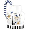GILDE Vaso Fira con manico in ceramica - bianco - altezza 23 cm x larghezza 23 cm - con motivo facciale - vaso decorativo impermeabile