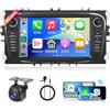 Hodozzy 2+64G Autoradio per Ford Focus II S-Max Mondeo Galaxy Il C-Max Kuga Android 7 Pollici Touch Screen Carplay Android Auto, Stereo 2 Din Radio Bluetooth GPS WiFi FM/RDS Camera Schermo per Ford