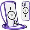 Yoedge Magnetica Traslucida Opaca Cover per iPhone 14 Pro Max con Cordino 6,7,Compatibile con Magsafe,Traslucida Opaca Ultra Sottile Silicone TPU Antiurto Custodia con Collana Laccio Tracolla, Viola