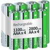 Granicell 8 batterie ricaricabili AA AAA, ad alta capacità, confezione da 4 batterie AA 2800 mAh e 4 confezioni AAA 1100 mAh, 1,2 V, NiMH Low Self Discharge