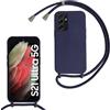Belzsxy Cover per Samsung Galaxy S21 Ultra con Cordino, Custodia con Laccio Collana Tracolla Collo Liquido Silicone Antiurto TPU Antiurto AntiGraffio Case,Blu