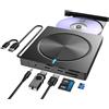 Umaniy Lettore CD DVD Esterno per PC Portatile, Masterizzatore DVD CD Esterno USB 3.0 e Type-C, Unità DVD Esterna CD/DVD -/+RW con 2 porte USB e Lettore di Schede TF/SD per Windows/MacOS/Linux/Laptop/Desktop