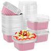 PISTISJACK 50 pirottini per muffin, mini bicchieri da dessert, fogli di alluminio quadrati con coperchio, stampo per torte, accessori per pane, muffin, formaggio, crema budding/rosa