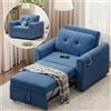 Hello-5ive Divano letto, divano letto singolo convertibile 3 in 1 con porte USB e di tipo C, poltrona letto singolo estraibile in lino con tasca e schienale regolabile per soggiorno, blu