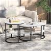 Générique Set di 2 tavolini rotondi e ovali, set di tavolini moderni, impiallacciatura di marmo, struttura in metallo, tavolino da salotto, balcone e ufficio, nero