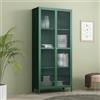 [en.casa] Armadio a Vetrata con 4 Scomparti Credenza Alta Libreria Espositiva Vetrina a 2 Ante in Vetro Semitrasparente Scanalato 180 x 80 x 35 cm Mobile in Acciaio - Verde Abete
